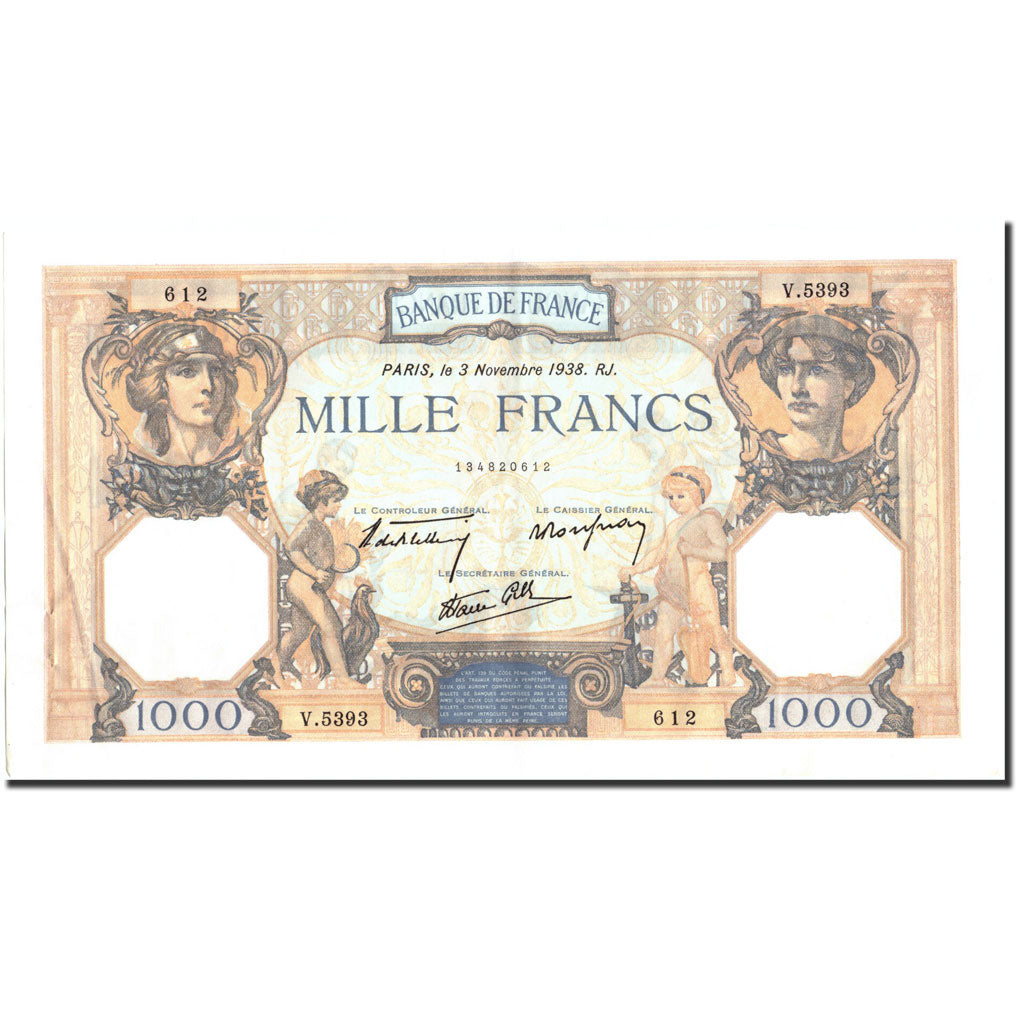 Geldschein, Frankreich, 1000 Francs, 1938, 1938-11-03, VZ, Fayette:38.32, KM:90c