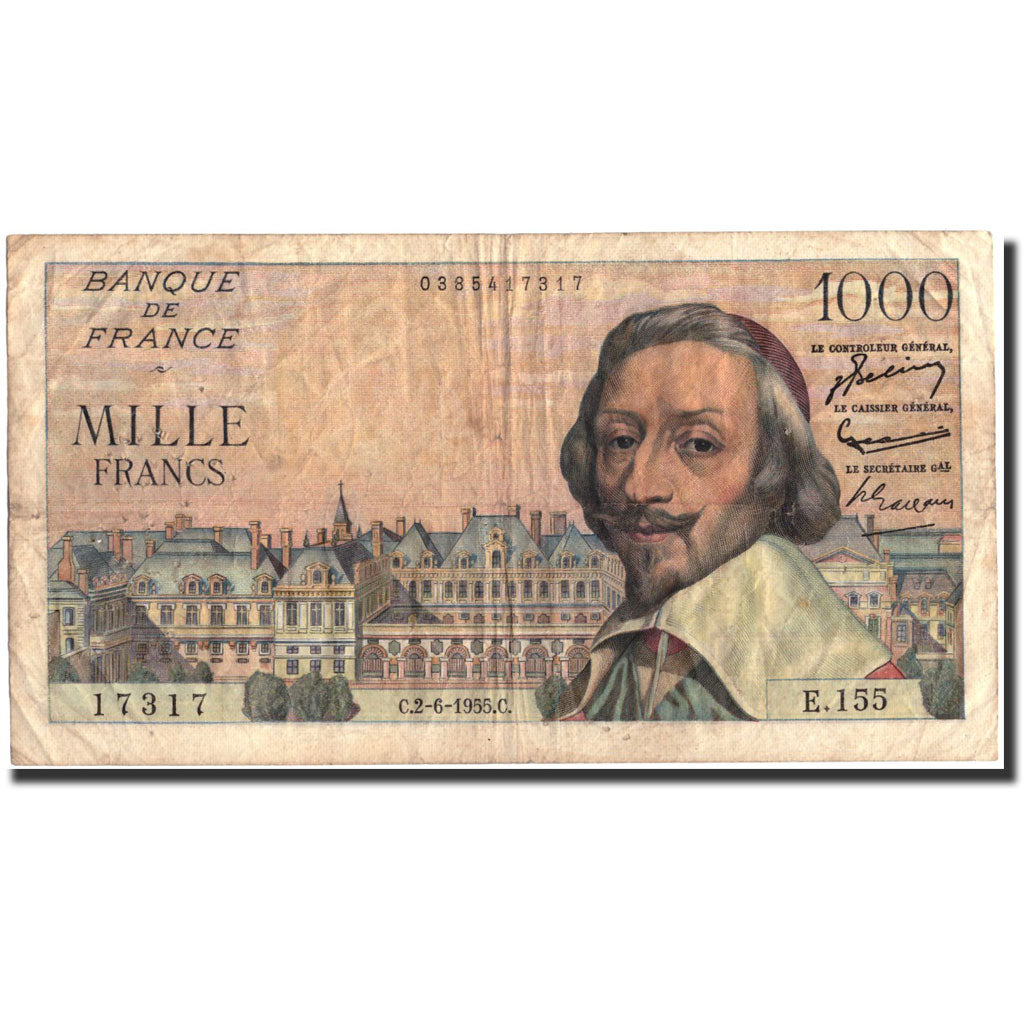 Francia, 1000 Francs, 1955, KM:134a, 1955-06-02, BC, Fayette:42.14