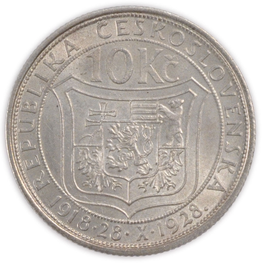 Coin, Czechoslovakia, 10 Korun, 1928, MS(60-62), Silver, KM:12