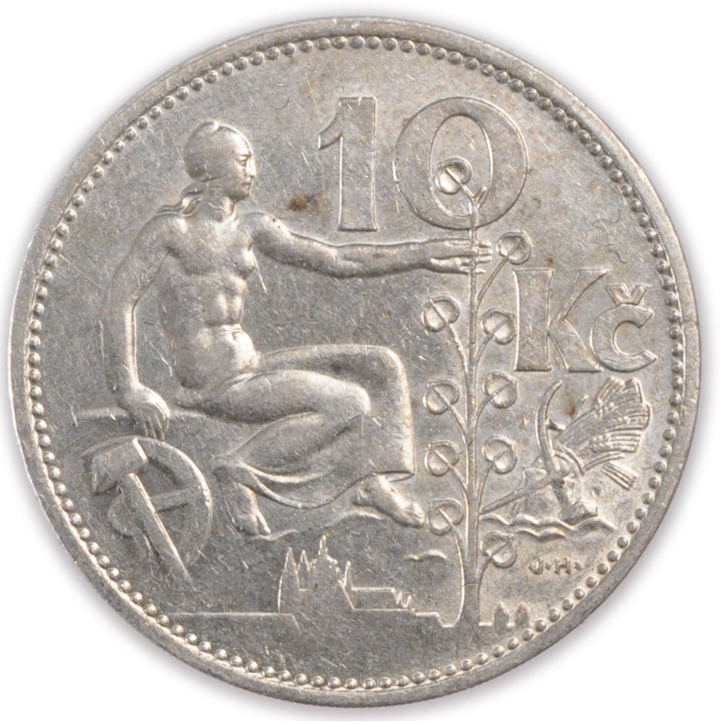 CZECHOSLOVAKIA, 10 Korun, 1930, KM #15, AU(50-53), Silver, 30, 10.06