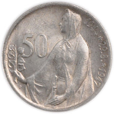 CZECHOSLOVAKIA, 50 Korun, 1947, KM #24, MS(60-62), Silver, 28, 10.00