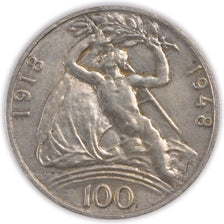 CZECHOSLOVAKIA, 100 Korun, 1948, KM #27, AU(55-58), Silver, 31, 14.08