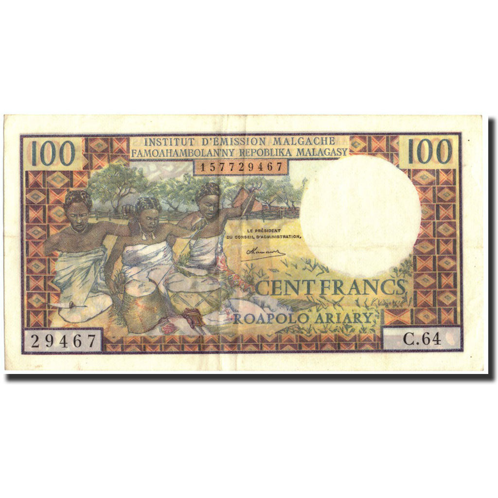 Madagascar, 100 Francs =  20 Ariary, UNDATED 1966, KM:57a, MB+