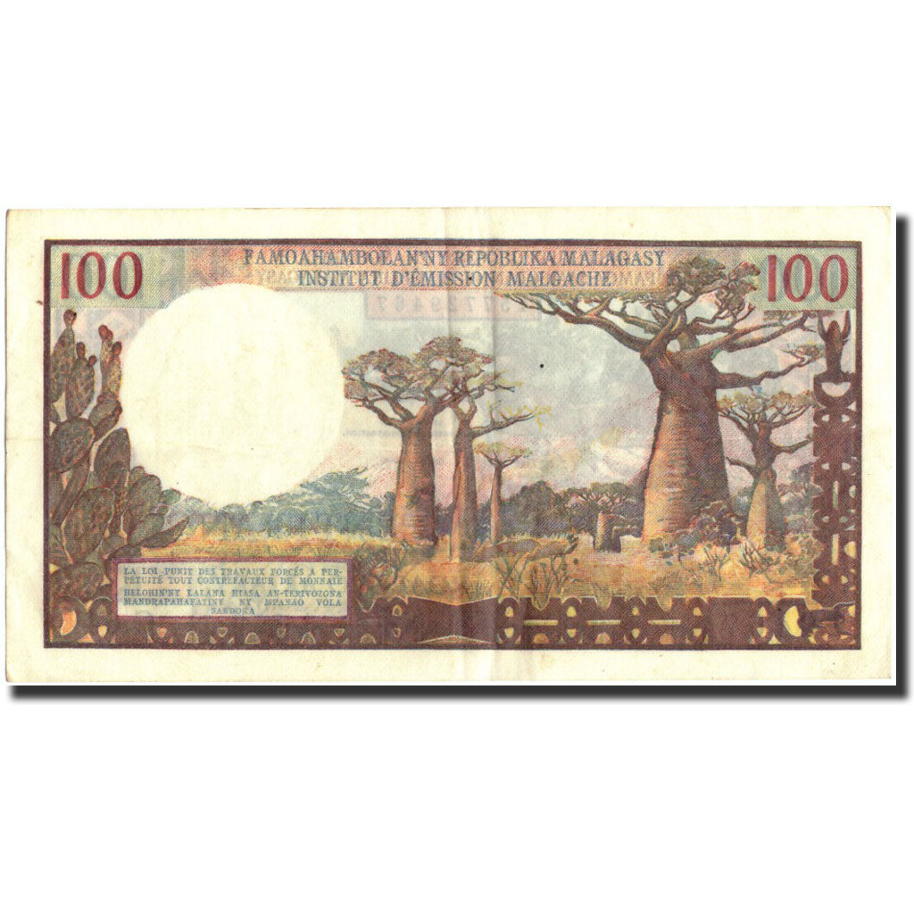 Madagascar, 100 Francs =  20 Ariary, UNDATED 1966, KM:57a, MB+