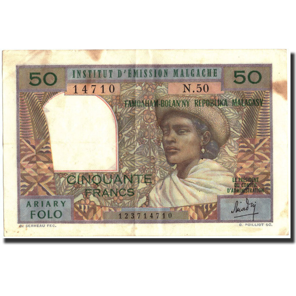 Banconote, Madagascar, 50 Francs = 10 Ariary, 1961, KM:51a, 1961, MB