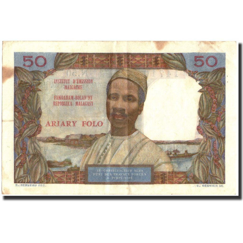 Banconote, Madagascar, 50 Francs = 10 Ariary, 1961, KM:51a, 1961, MB