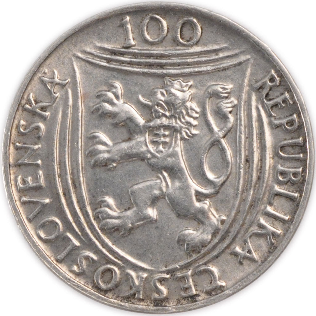 CZECHOSLOVAKIA, 100 Korun, 1951, KM #33, MS(60-62), Silver, 31, 14.01