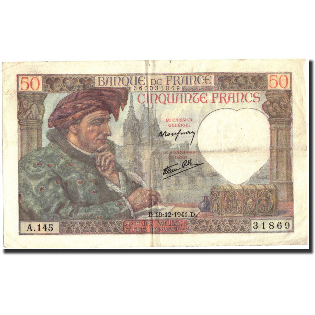 Frankreich, 50 Francs, 1941, KM:93, 1941-12-18, SS+, Fayette:19.17