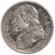 ITALIAN STATES, 2 Lire, 1867, Roma, KM #1379.2, AU(50-53), Silver, 9.93