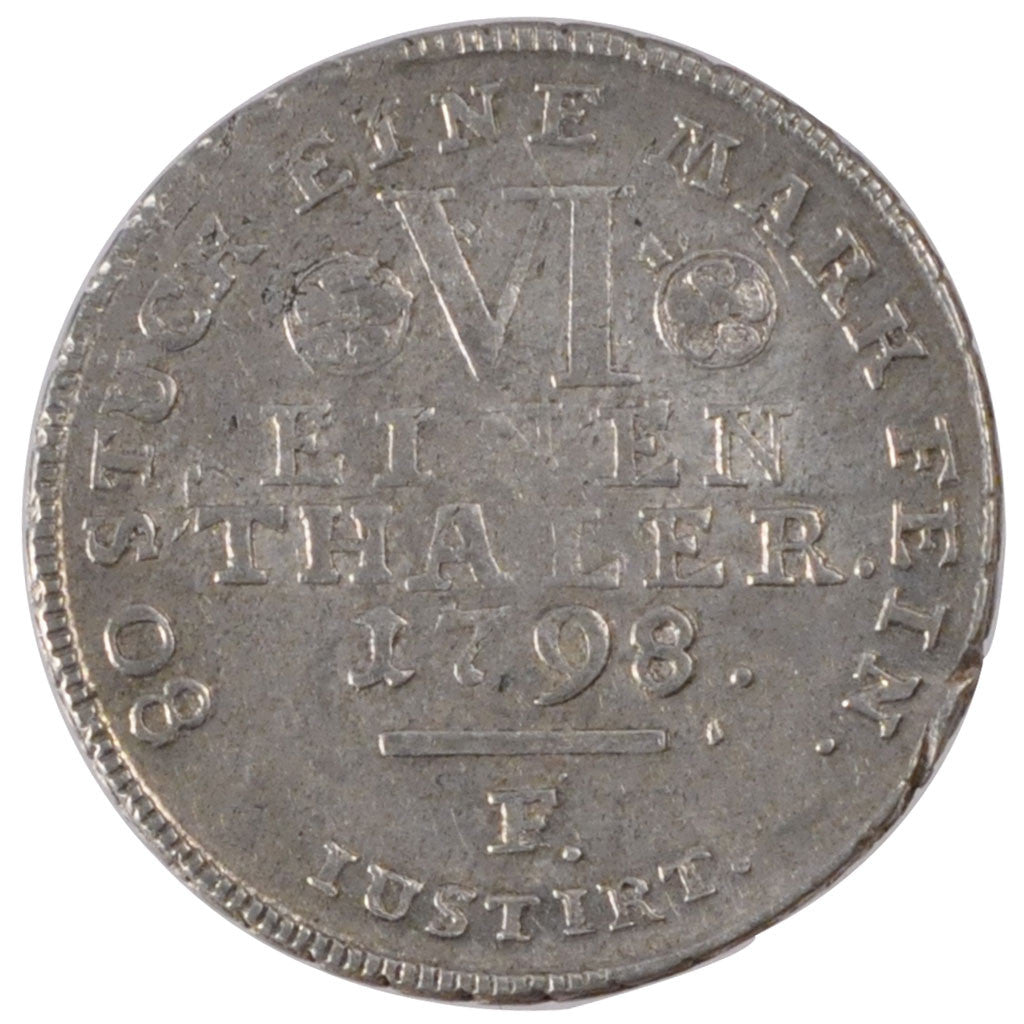 GERMAN STATES, 1/6 Thaler, 1798, KM #542, EF(40-45), Silver, 5.75