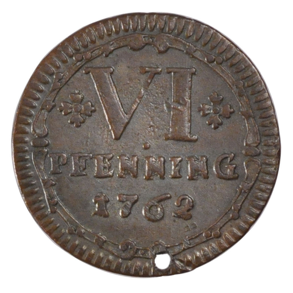 GERMAN STATES, 6 Pfennig, 1762, Munster, KM #441, AU(55-58), Copper, 4.00