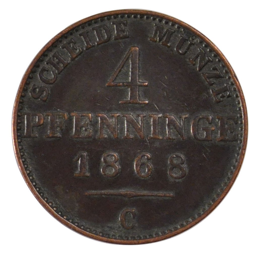 GERMAN STATES, 4 Pfennig, 1868, Cleves, KM #483, EF(40-45), Copper, 26, 5.96