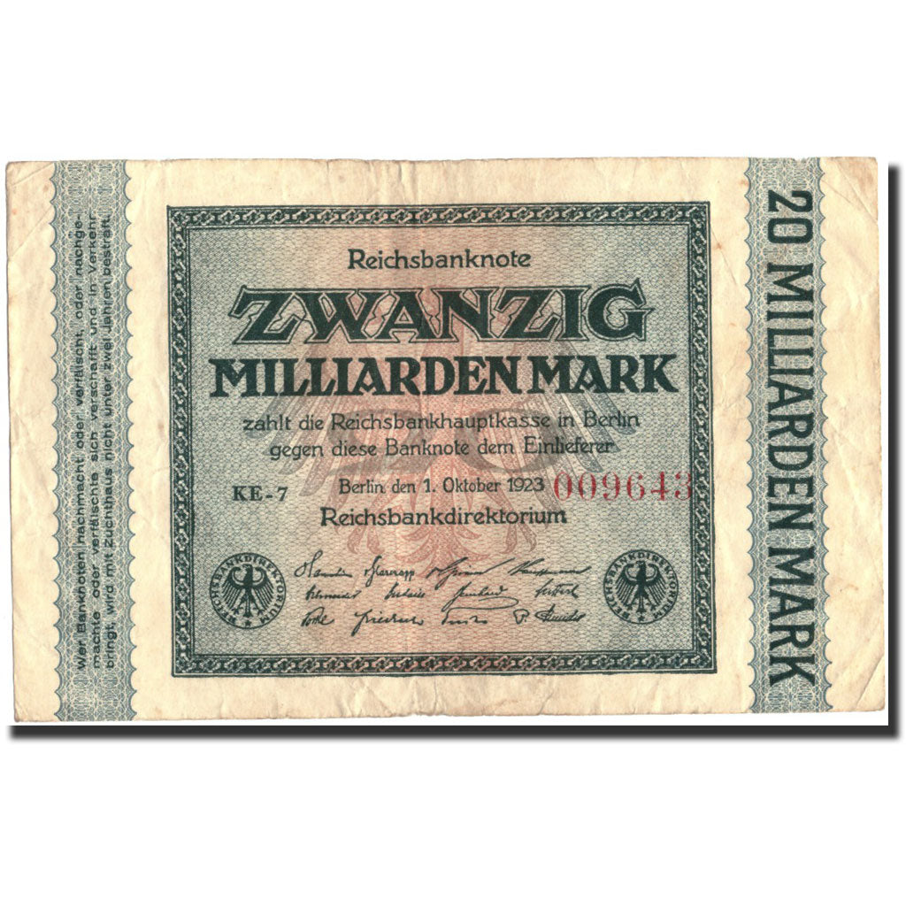 Germania, 20 Milliarden Mark, 1923, KM:118c, 1923-10-01, BB