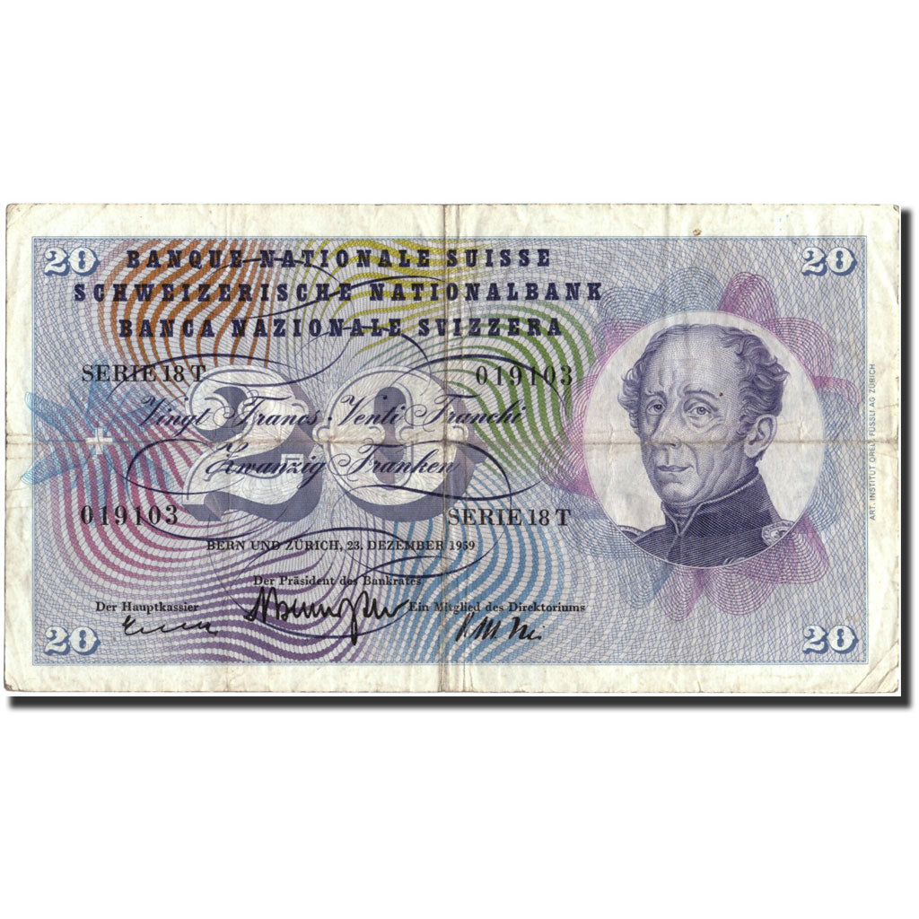 Banknote, Switzerland, 20 Franken, 1959, 1959-12-23, KM:46g, VF(20-25)