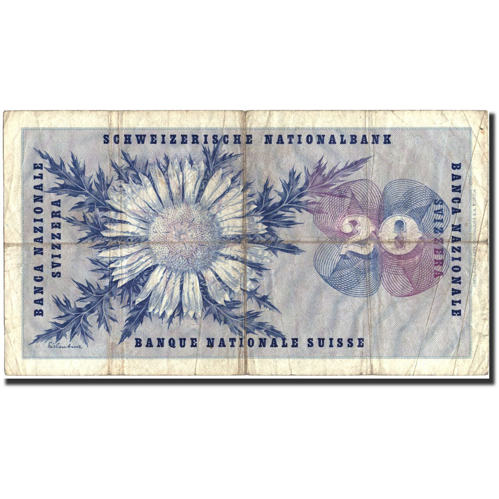 Geldschein, Schweiz, 20 Franken, 1956, 1956-07-05, KM:46d, SGE+