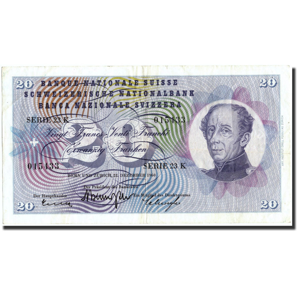 Banknote, Switzerland, 20 Franken, 1960, 1960-12-22, KM:46h, EF(40-45)