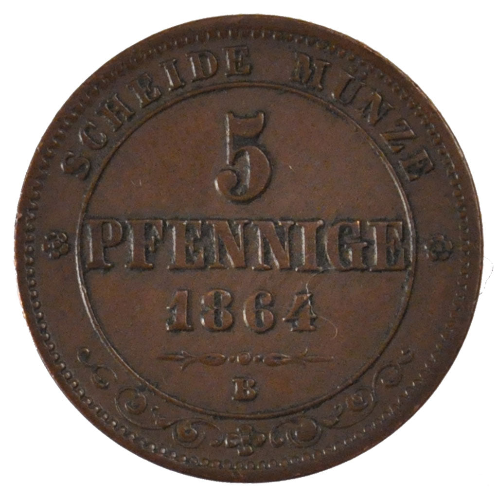 Coin, German States, SAXONY-ALBERTINE, Johann, 5 Pfennig, 1864, AU(55-58)