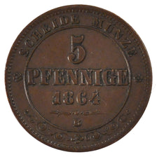 Coin, German States, SAXONY-ALBERTINE, Johann, 5 Pfennig, 1864, AU(55-58)
