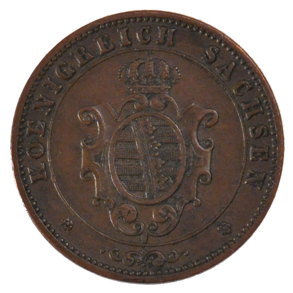 Coin, German States, SAXONY-ALBERTINE, Johann, 5 Pfennig, 1864, AU(55-58)