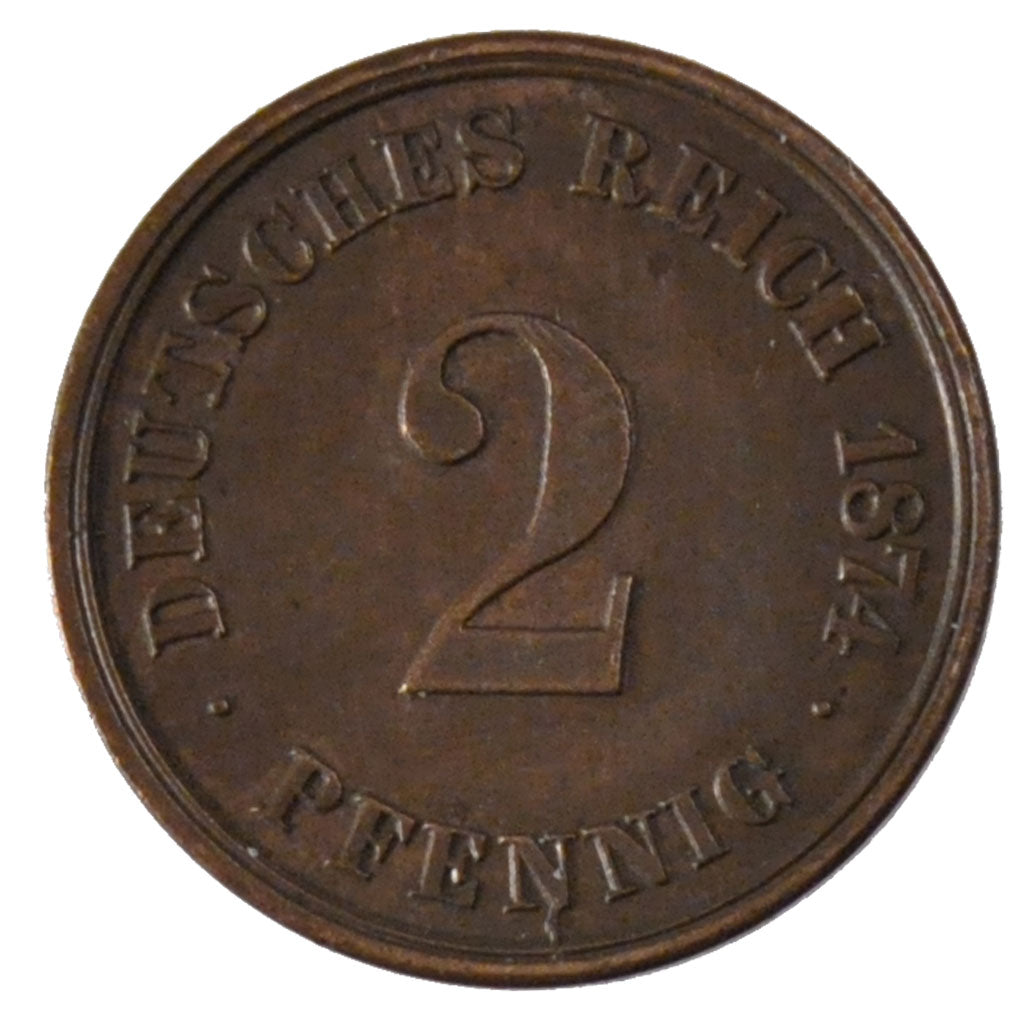 Coin, GERMANY - EMPIRE, Wilhelm I, 2 Pfennig, 1874, Berlin, AU(50-53), Copper