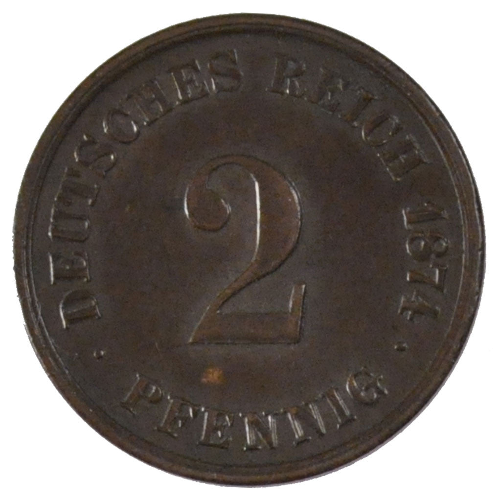 Coin, GERMANY - EMPIRE, Wilhelm I, 2 Pfennig, 1874, Frankfurt, AU(55-58)