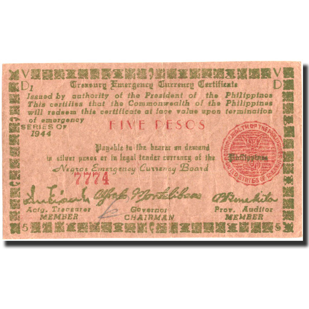 Banconote, Filippine, 5 Pesos, Undated (1942), KM:107a, Undated, BB+