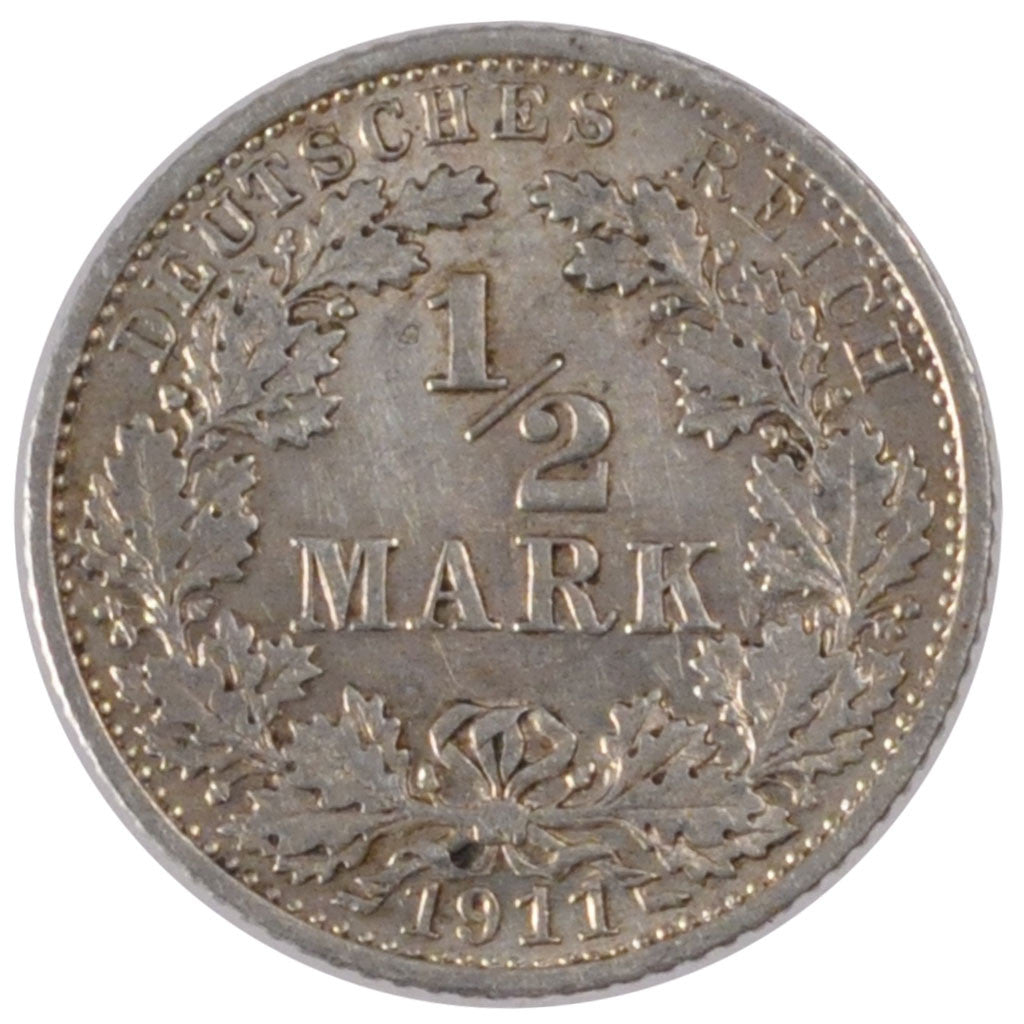 Coin, GERMANY - EMPIRE, 1/2 Mark, 1911, Karlsruhe, AU(50-53), Silver, KM:17