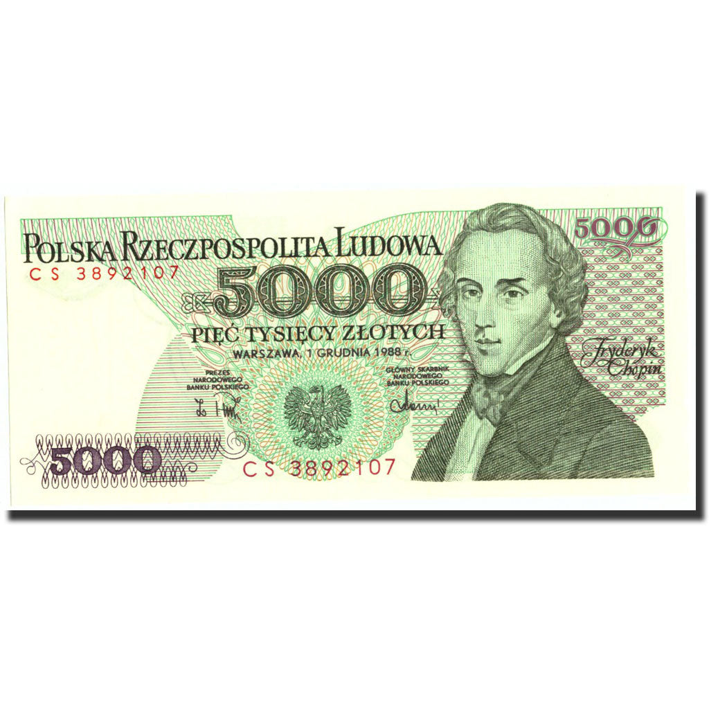 Poland, 5000 Zlotych, 1988, KM:150c, 1988-12-01, UNC(63)