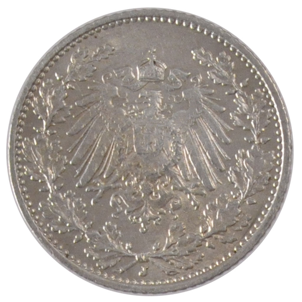 Coin, GERMANY - EMPIRE, 1/2 Mark, 1913, Hambourg, AU(55-58), Silver, KM:17