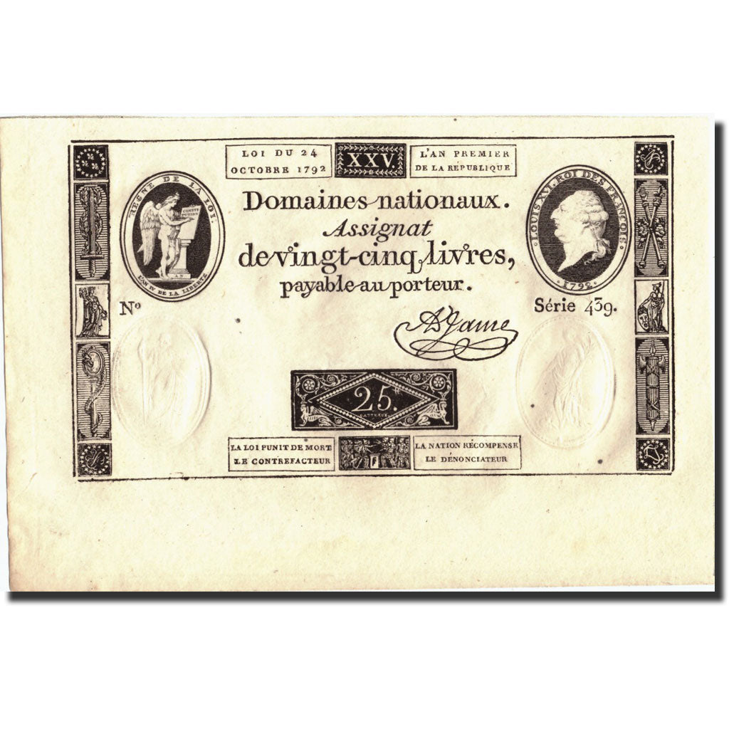 Banknote, France, 25 Livres, 1792, 1792-10-24, UNC(65-70), KM:A67