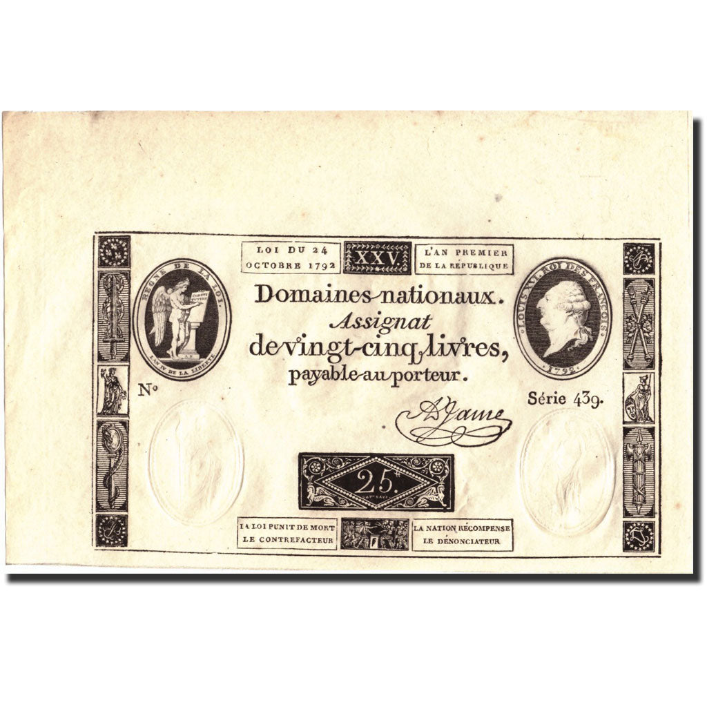 Banknote, France, 25 Livres, 1792, 1792-10-24, UNC(65-70), KM:A67