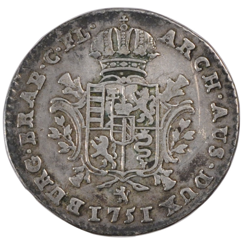 Belgium, 1/4 Ducaton, 1751, Bruges, KM #6, VF(30-35), Silver, 8.15