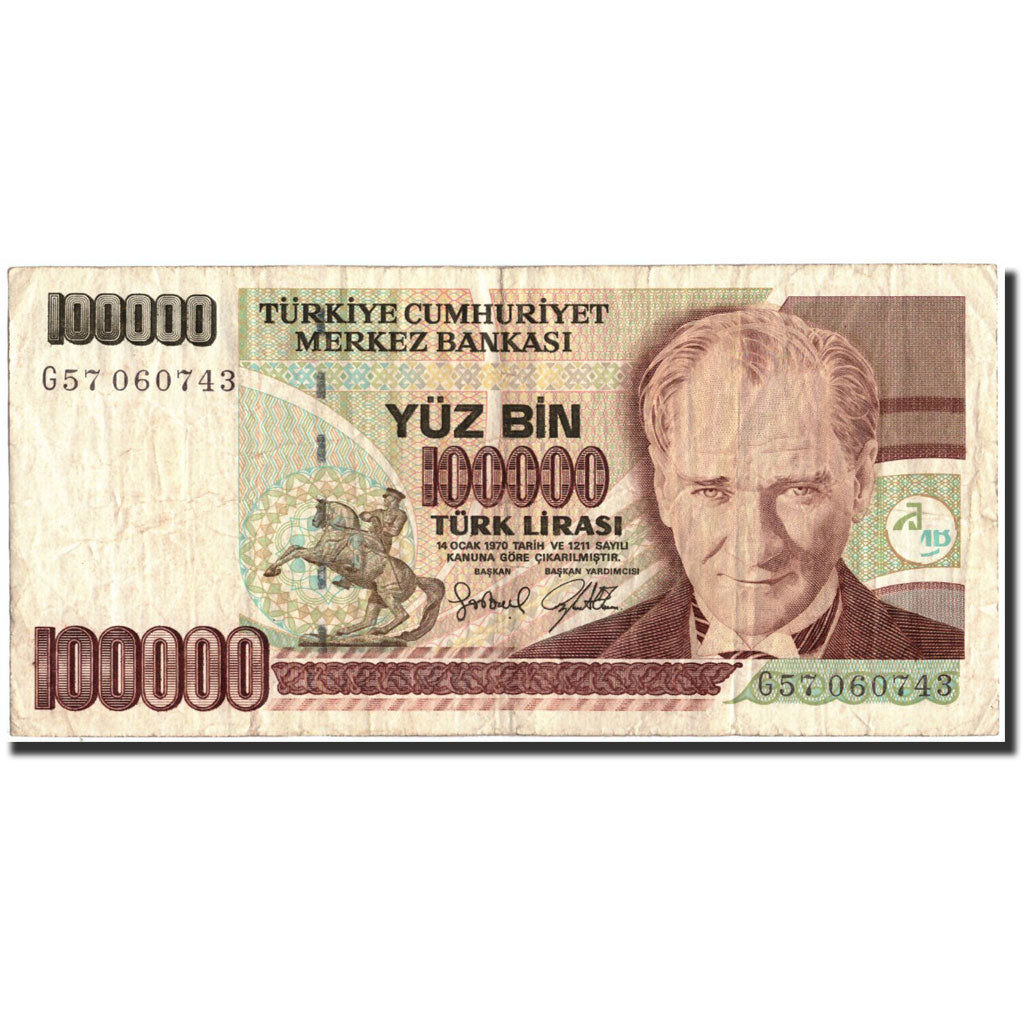 Biljet, Turkije, 100,000 Lira, 1970, 1970-10-14, KM:205, TTB