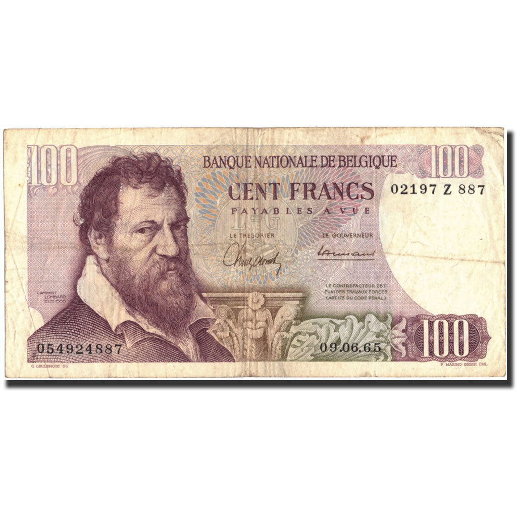 Banknote, Belgium, 100 Francs, 1965, 1965-06-09, KM:134a, VF(30-35)