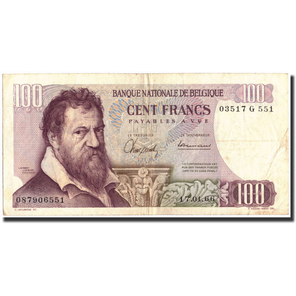 Banknote, Belgium, 100 Francs, 1966, 1966-01-17, KM:134a, AU(50-53)