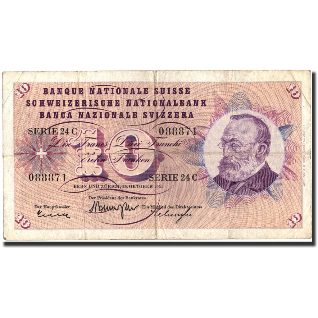 Banknote, Switzerland, 10 Franken, 1961, 1961-10-26, KM:45g, EF(40-45)