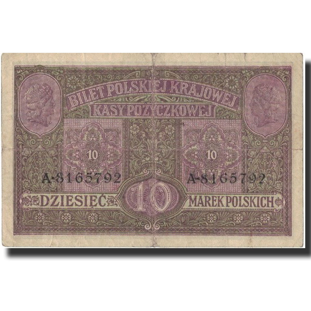 Poland, 10 Marek, 1917, 1917, KM:12, VF(30-35)