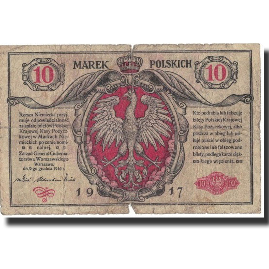 Poland, 10 Marek, 1917, 1917, KM:12, VG(8-10)