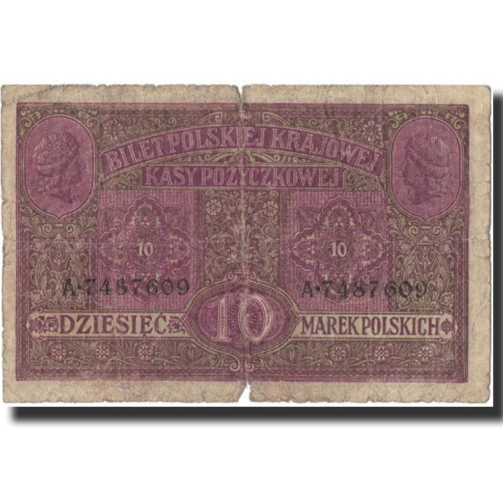 Poland, 10 Marek, 1917, 1917, KM:12, VG(8-10)