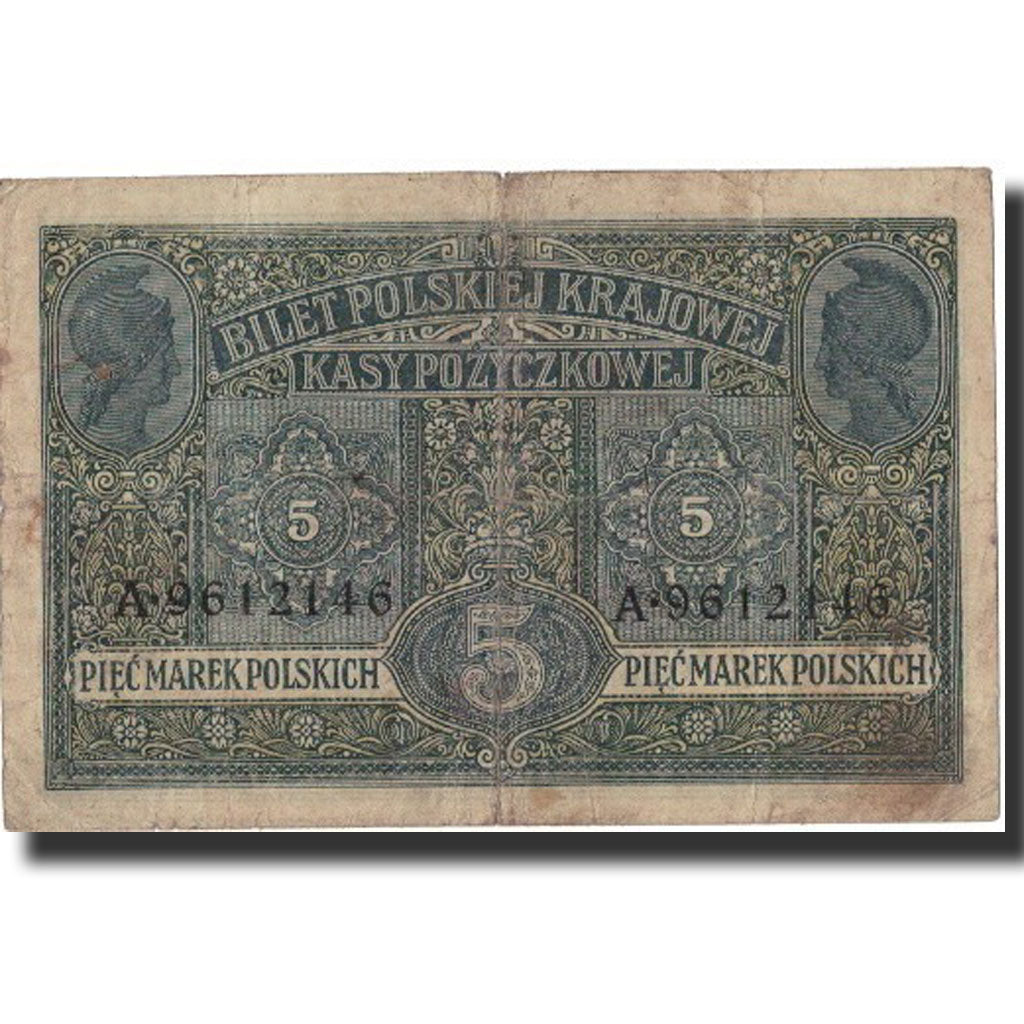 Poland, 5 Marek, 1917, 1917, KM:10, VF(20-25)
