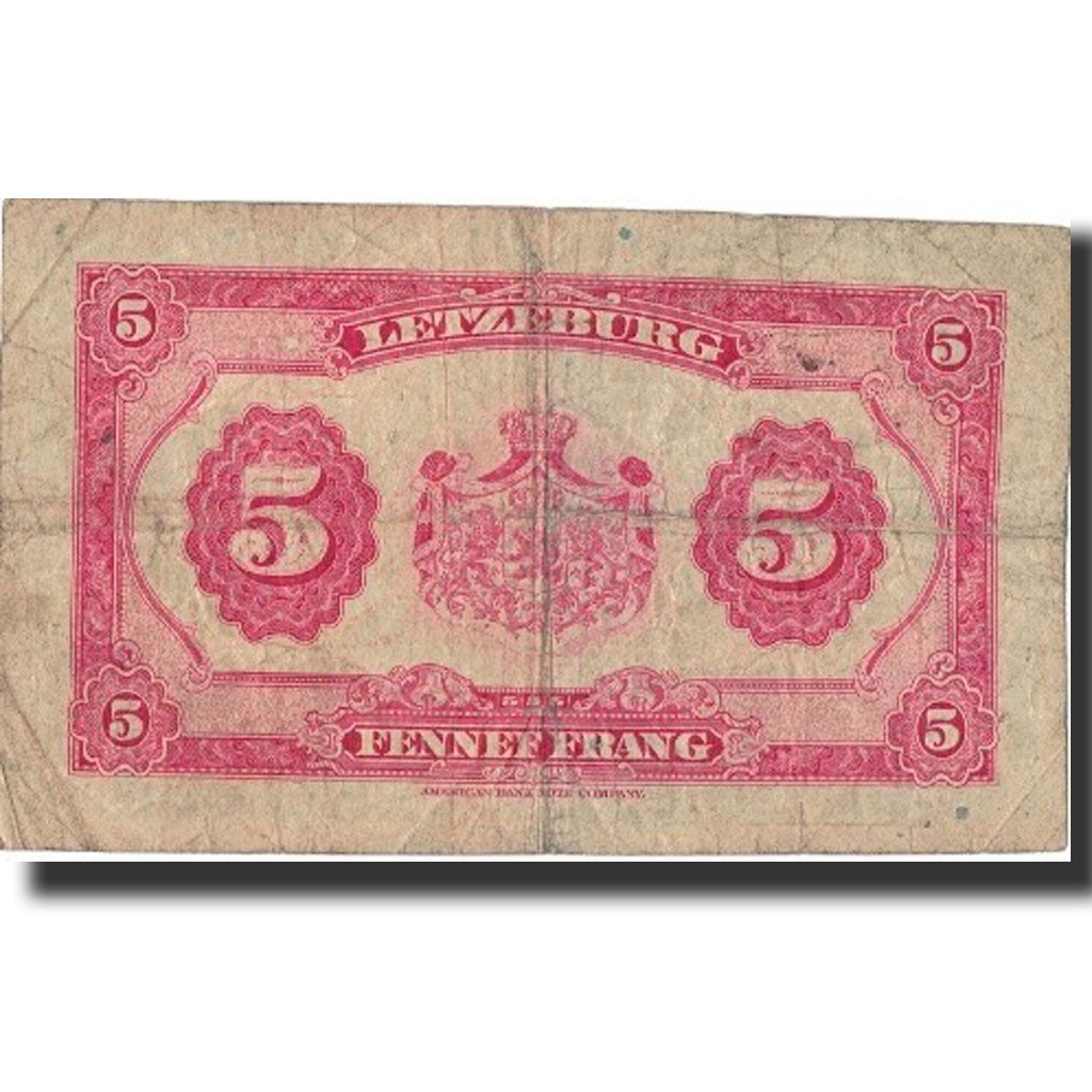 Luxembourg, 5 Francs, Undated (1944), KM:43b, EF(40-45)