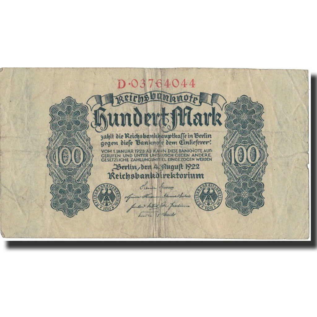 Banknot, Niemcy, 100 Mark, 1922, 1922-08-04, KM:75, EF(40-45)