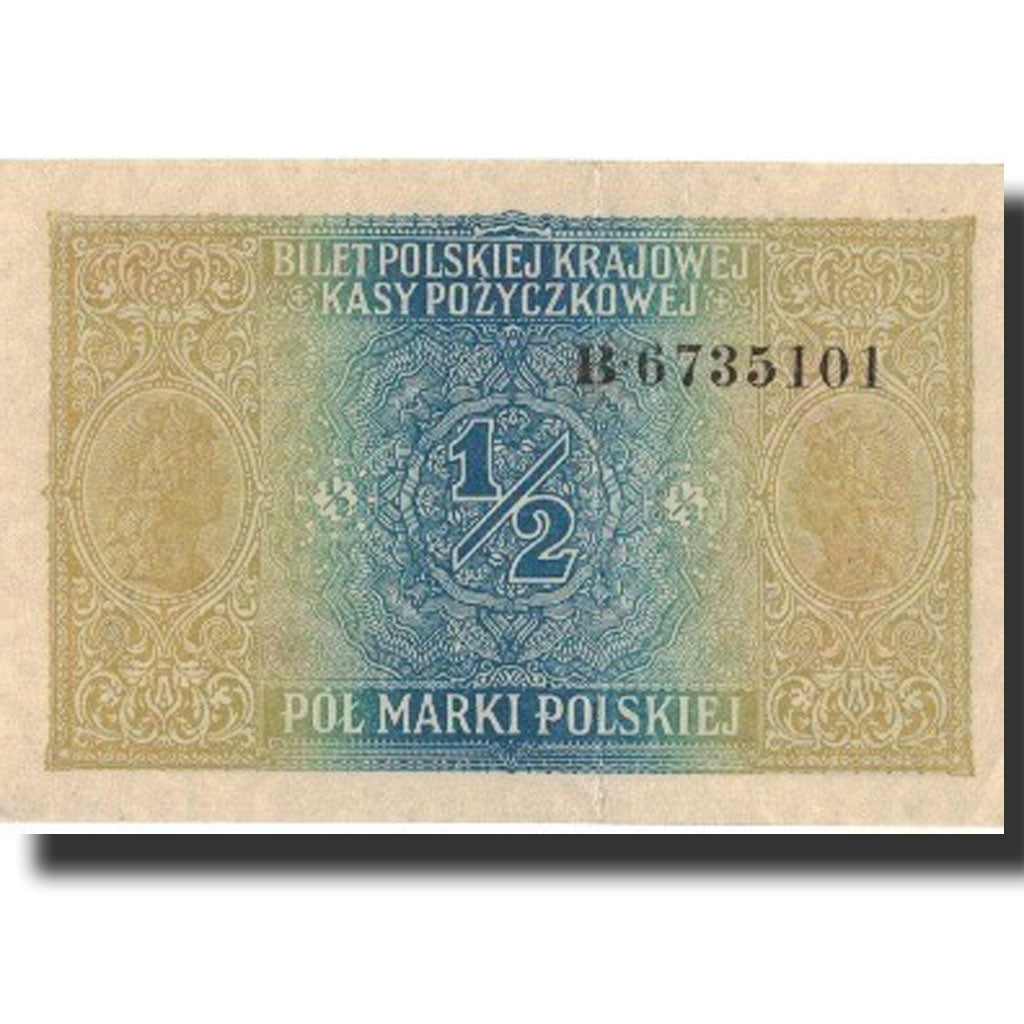 Poland, 1/2 Marki, 1917, 1917, KM:7, AU(50-53)