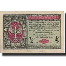 Poland, 1/2 Marki, 1917, 1917, KM:7, AU(50-53)