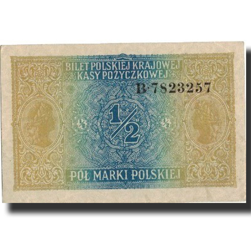 Poland, 1/2 Marki, 1917, 1917, KM:7, AU(50-53)