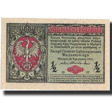 Poland, 1/2 Marki, 1917, 1917, KM:7, AU(50-53)