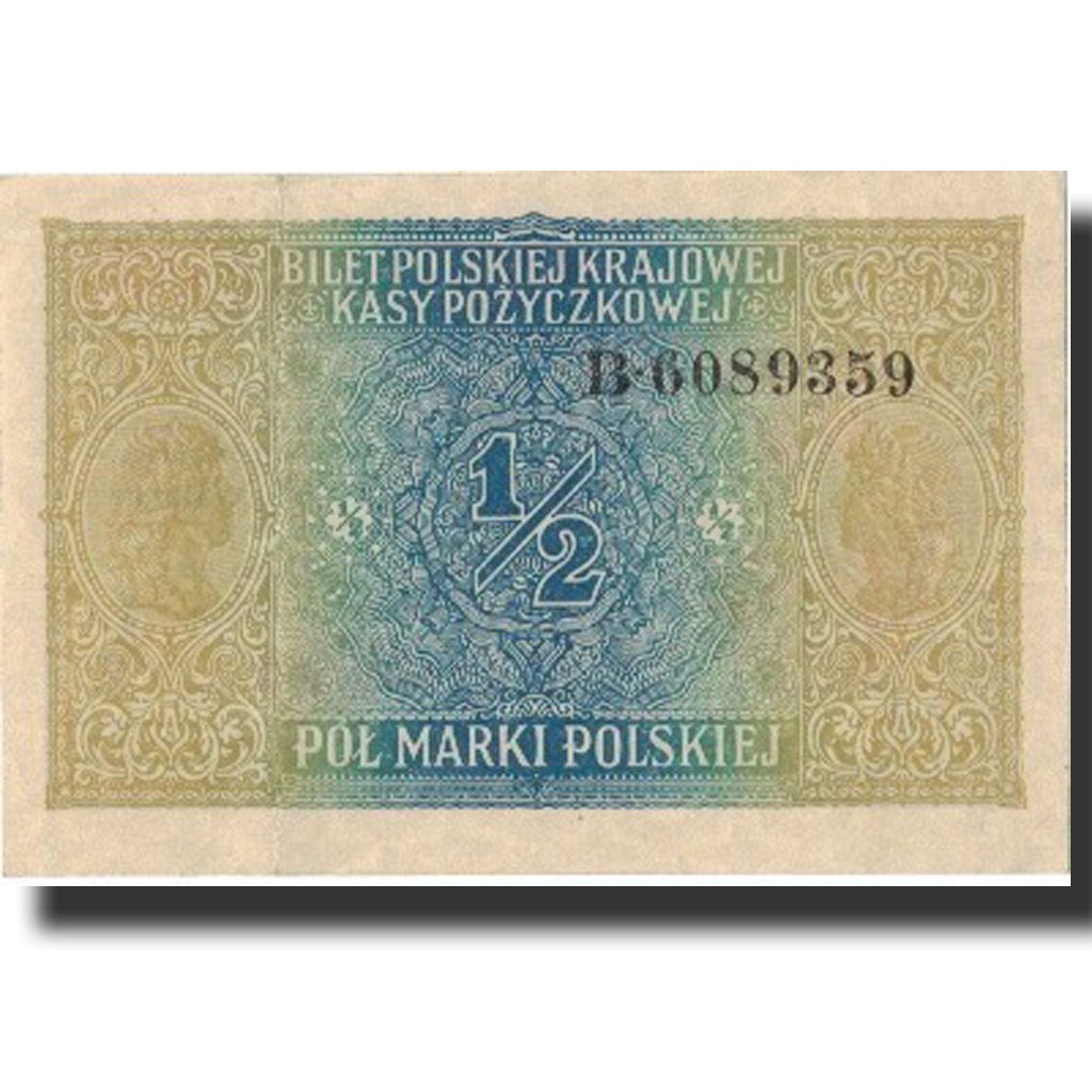 Poland, 1/2 Marki, 1917, 1917, KM:7, AU(50-53)