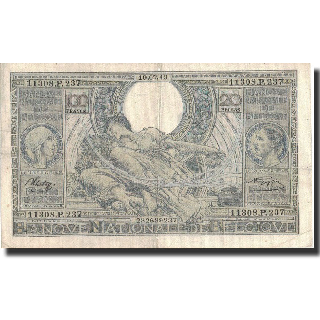 Banknote, Belgium, 100 Francs-20 Belgas, 1943, 1943-07-19, KM:112, VF(30-35)