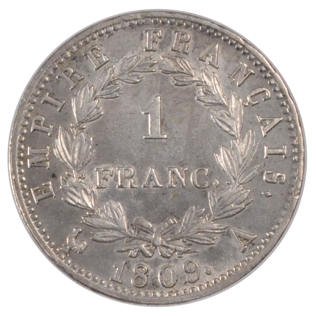 Coin, France, Napoléon I, Franc, 1809, Paris, AU(50-53), Silver, KM:692.1