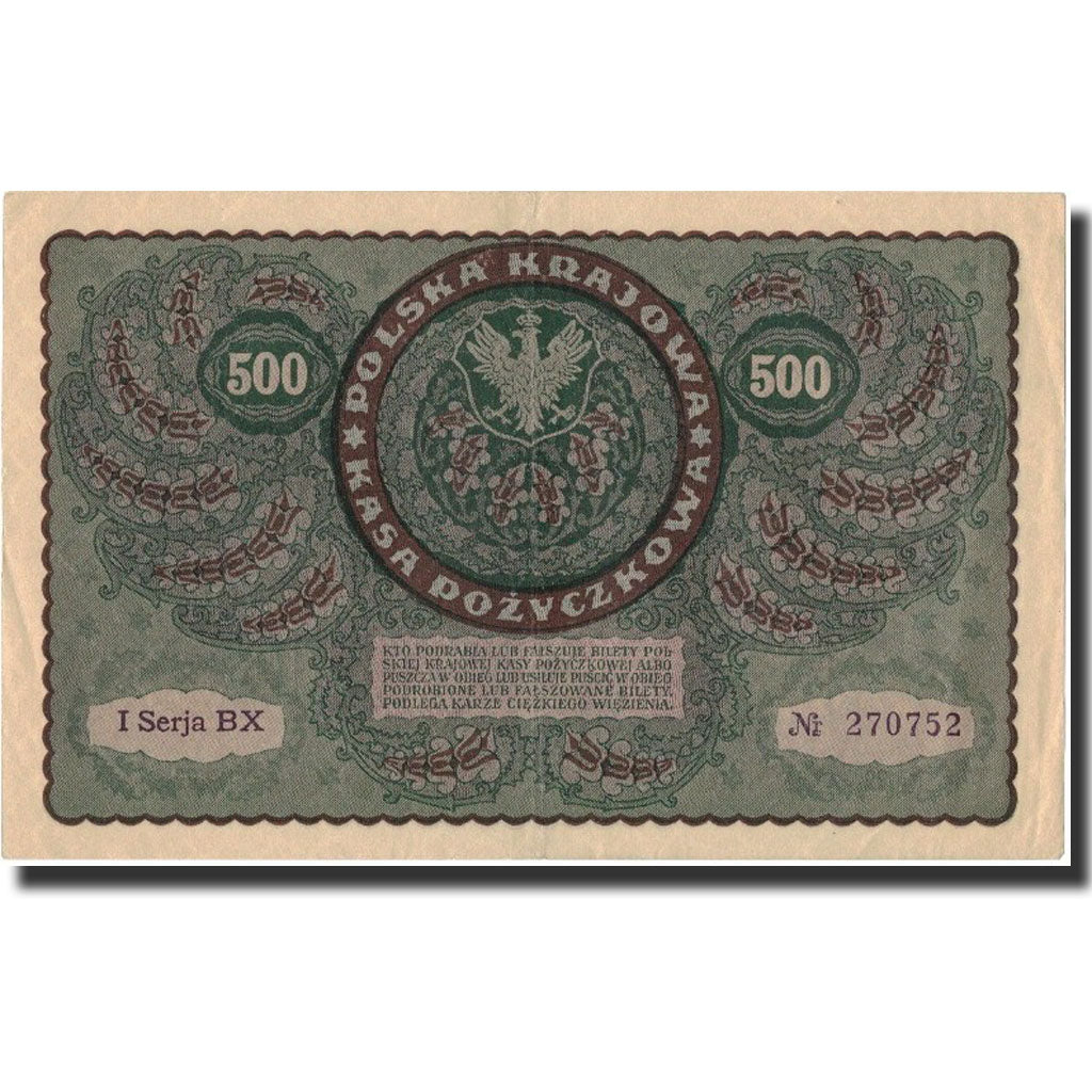 Poland, 500 Marek, 1919, 1919-08-23, KM:28, AU(50-53)